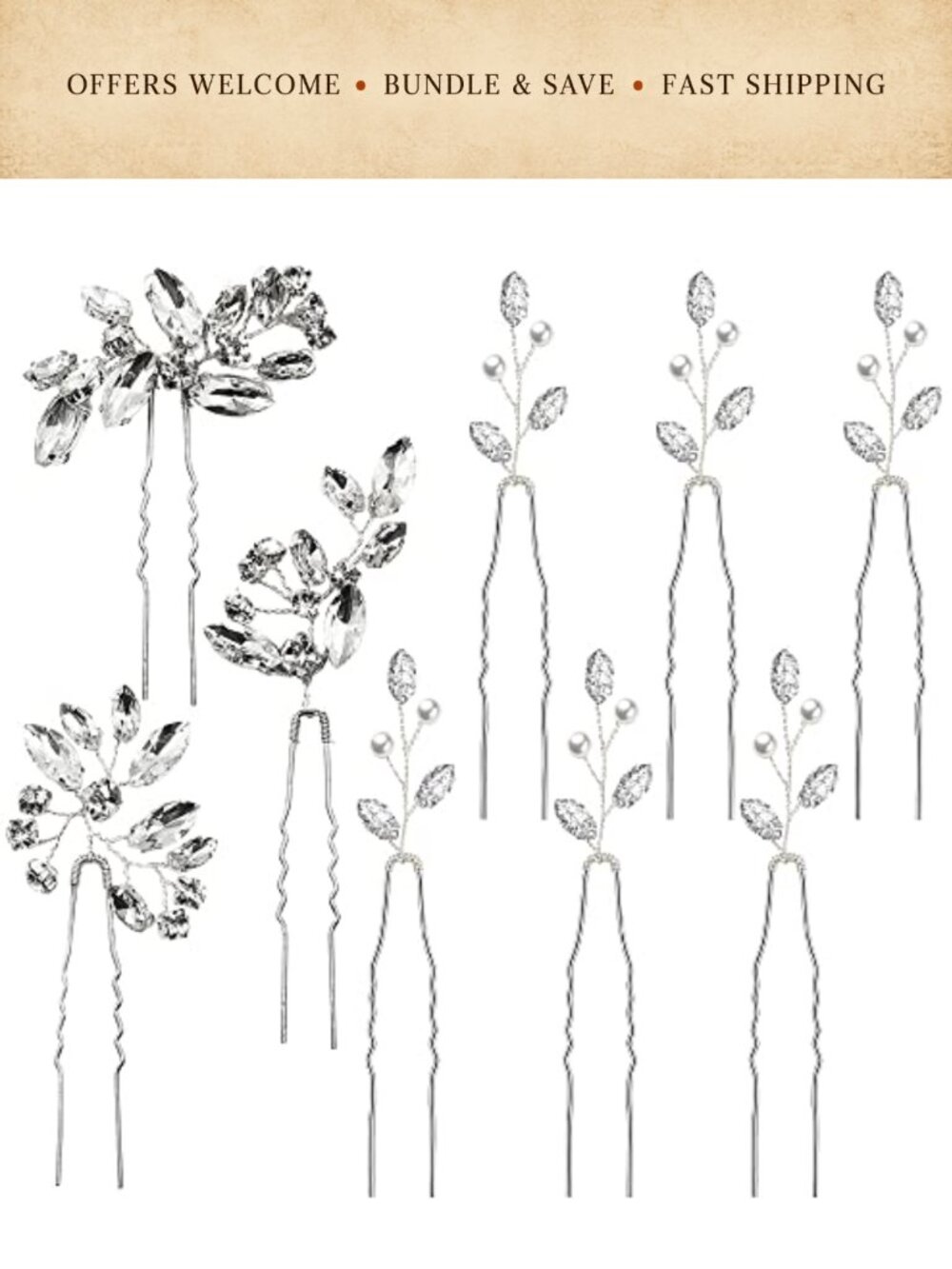 Crystal Pearl Hair Pins Set of 9 Wedding Bridal Accessories